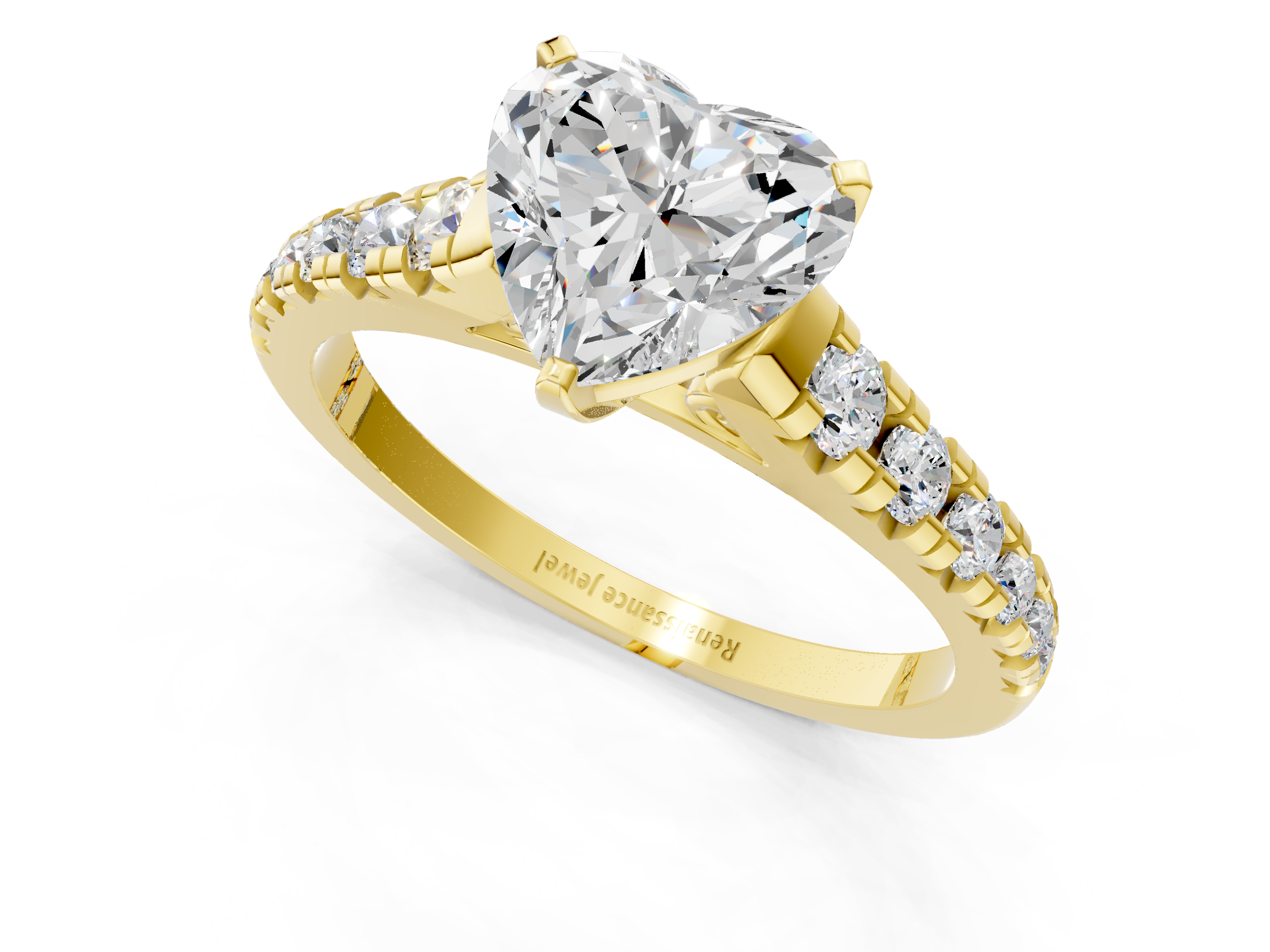 Yellow gold Heart Cut Diamond Solitaire with Pave Band and Four-Prong Setting_127