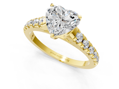 Yellow gold Heart Cut Diamond Solitaire with Pave Band and Four-Prong Setting_127