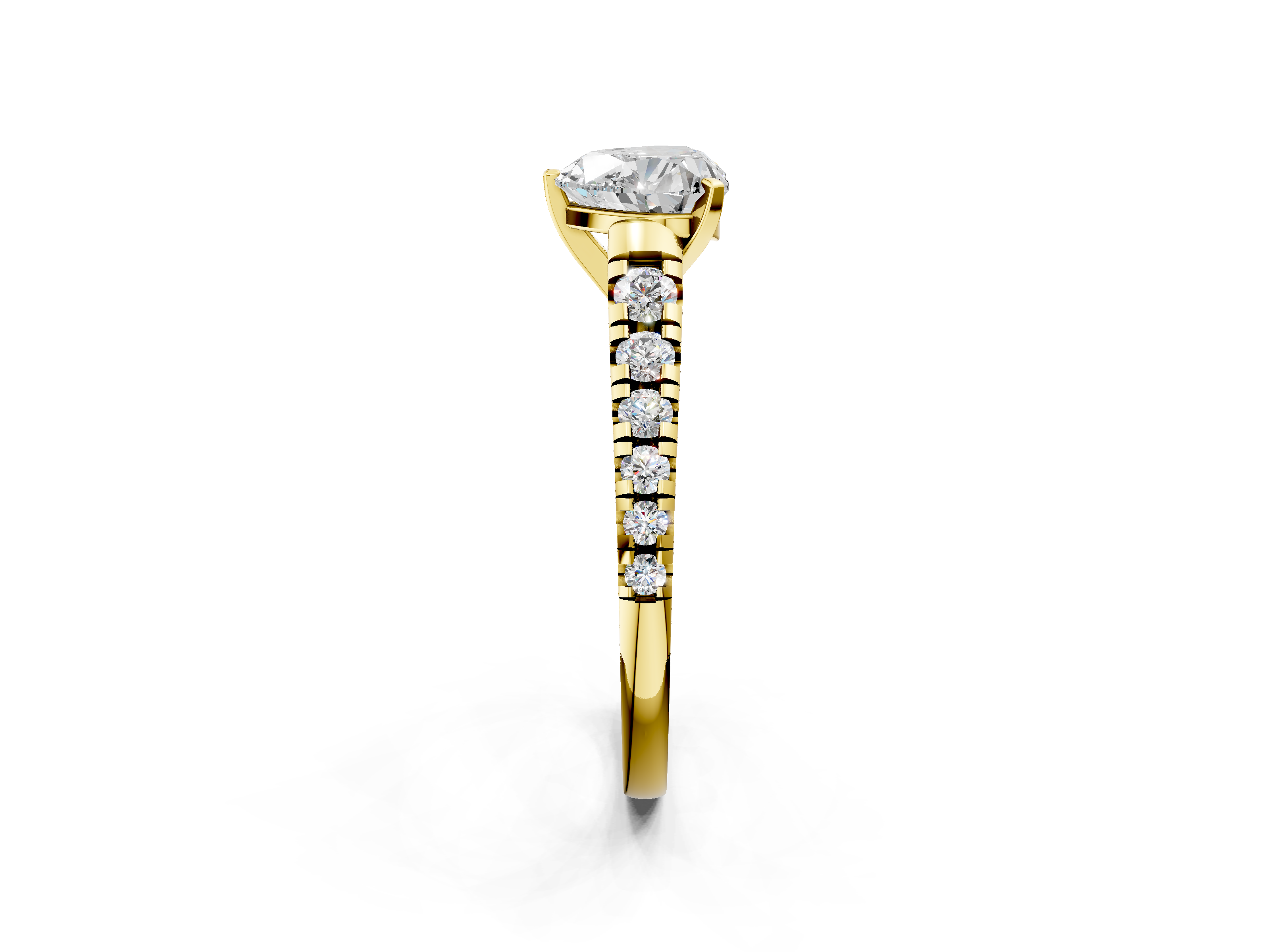 Yellow gold Heart Cut Diamond Solitaire with Pave Band and Four-Prong Setting_128