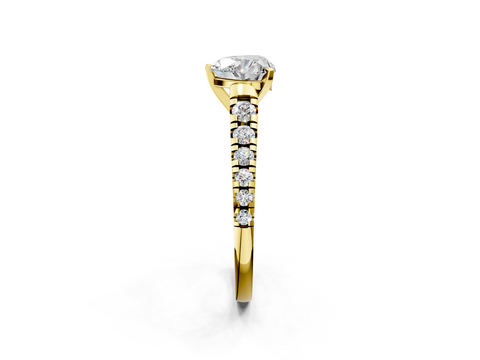 Yellow gold Heart Cut Diamond Solitaire with Pave Band and Four-Prong Setting_128