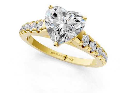 Yellow gold Heart Cut Diamond Solitaire with Pave Band and Four-Prong Setting_129