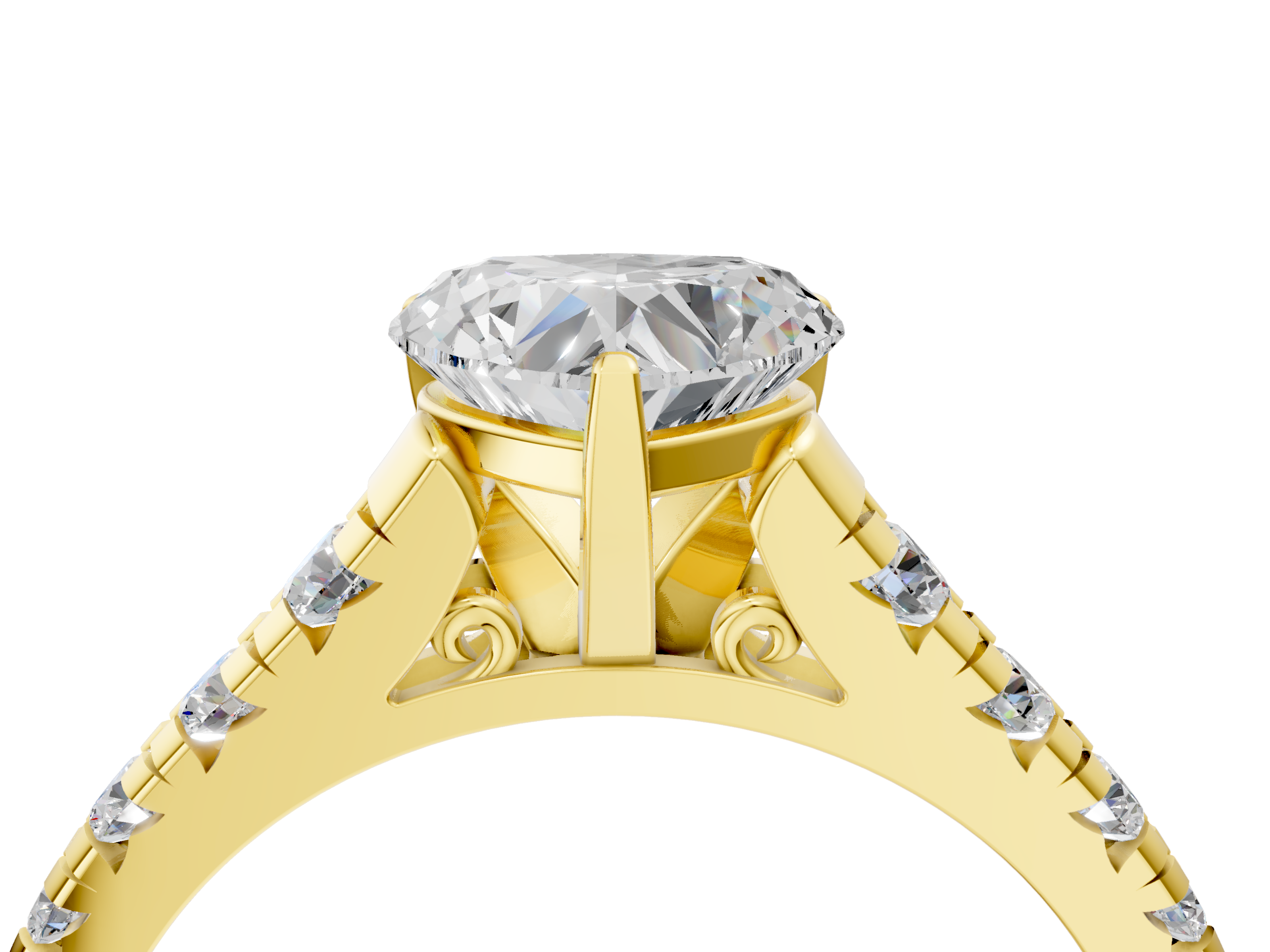 Yellow gold Heart Cut Diamond Solitaire with Pave Band and Four-Prong Setting_130
