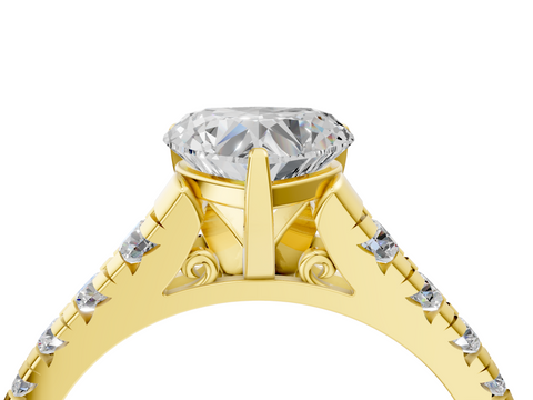 Yellow gold Heart Cut Diamond Solitaire with Pave Band and Four-Prong Setting_130