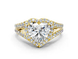 Yellow gold Heart Cut Diamond Split Shank Halo Ring with Four-Prong Setting_68