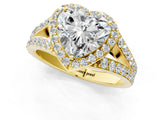 Yellow gold Heart Cut Diamond Split Shank Halo Ring with Four-Prong Setting_69