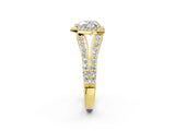 Yellow gold Heart Cut Diamond Split Shank Halo Ring with Four-Prong Setting_70
