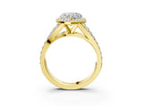 Yellow gold Heart Cut Diamond Split Shank Halo Ring with Four-Prong Setting_71