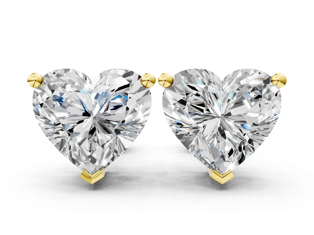 10K Yellow Gold 1.02 Carat E-F VVS-VS Heart Diamond Stud Earrings
