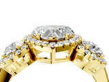Yellow gold Heart Cut Diamond Three-Stone Halo Ring with Prong Setting and Pavé Accents_13