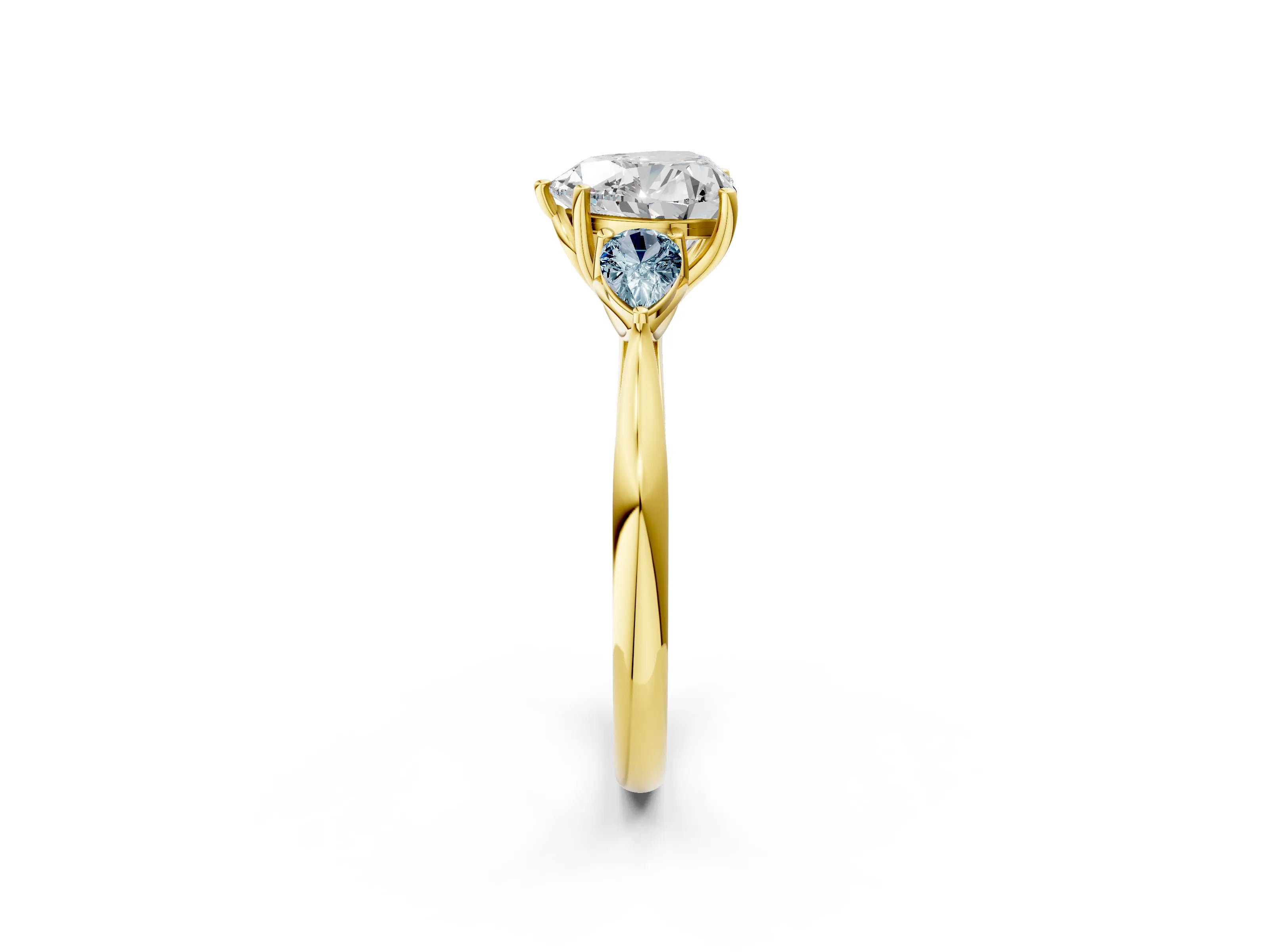 Yellow gold Heart Cut Diamond Three-Stone Ring with Pear with Aquamarine side stone Side Stones and Prong Setting_2
