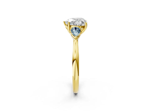Yellow gold Heart Cut Diamond Three-Stone Ring with Pear with Aquamarine side stone Side Stones and Prong Setting_2