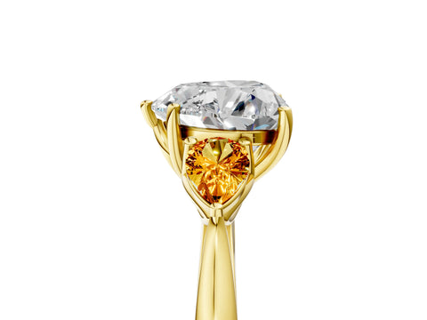 Yellow gold Heart Cut Diamond Three-Stone Ring with Pear with Citrine side stone Side Stones and Prong Setting_5