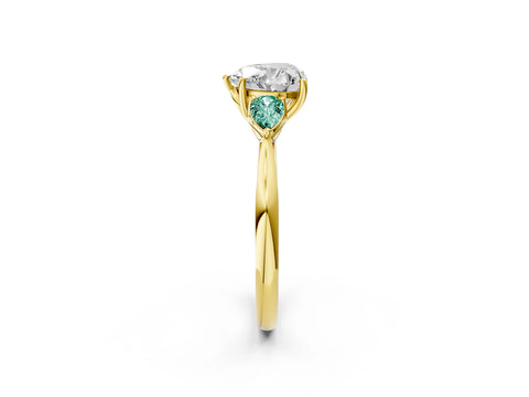 Yellow gold Heart Cut Diamond Three-Stone Ring with Pear with Green Sapphire side stone Side Stones and Prong Setting_2
