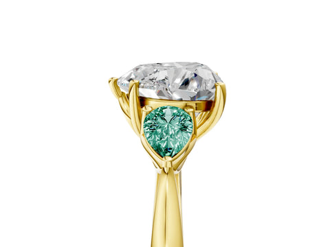 Yellow gold Heart Cut Diamond Three-Stone Ring with Pear with Green Sapphire side stone Side Stones and Prong Setting_5