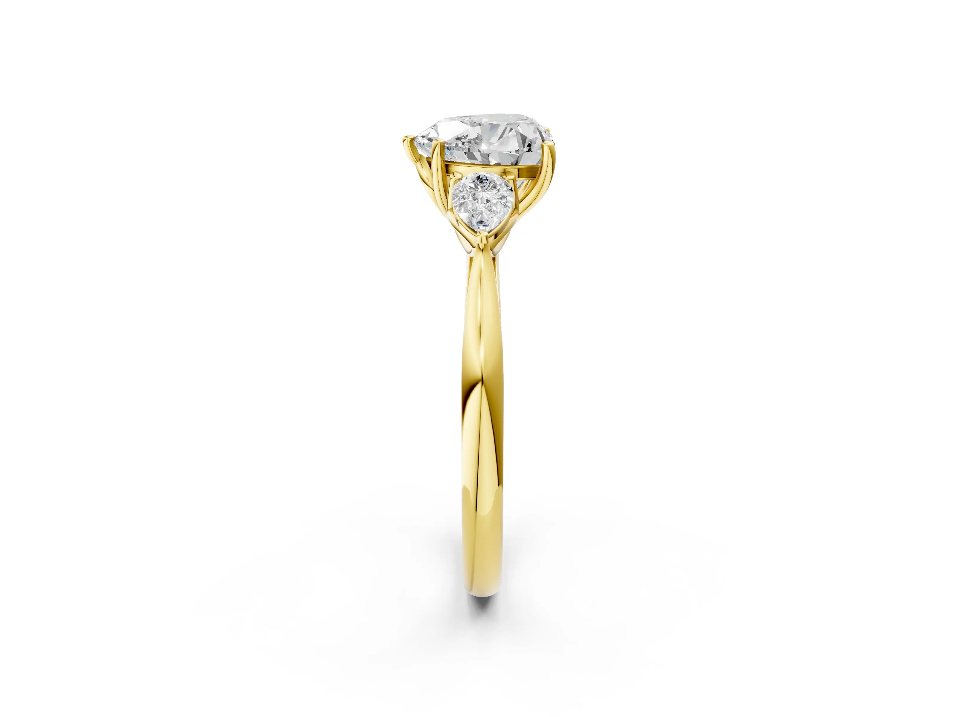 Yellow gold Heart Cut Diamond Three-Stone Ring with Pear with Moissanite side stone Side Stones and Prong Setting_2