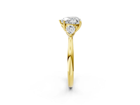 Yellow gold Heart Cut Diamond Three-Stone Ring with Pear with Moissanite side stone Side Stones and Prong Setting_2