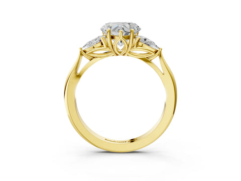 Yellow gold Heart Cut Diamond Three-Stone Ring with Pear with Moissanite side stone Side Stones and Prong Setting_3