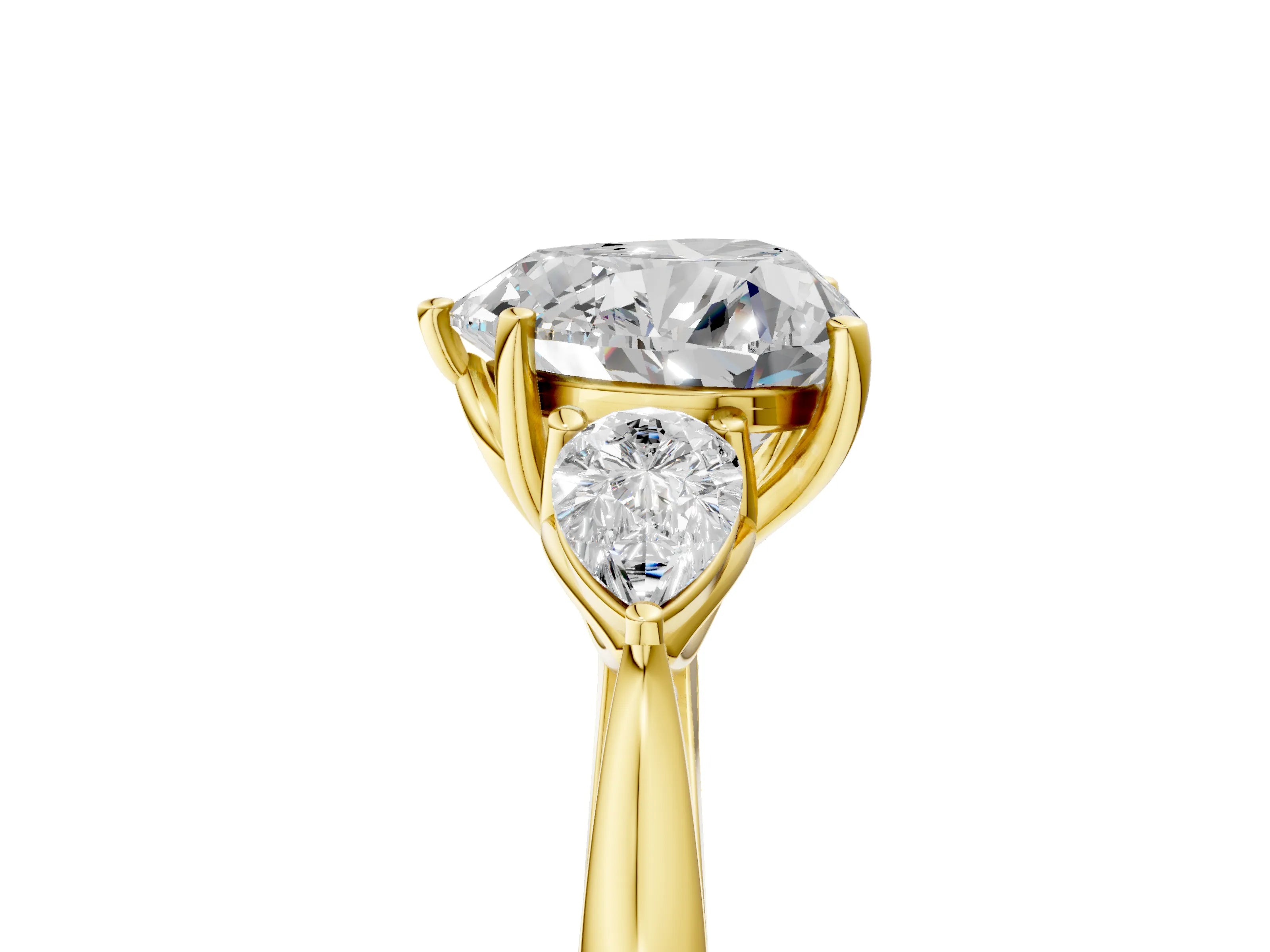 Yellow gold Heart Cut Diamond Three-Stone Ring with Pear with Moissanite side stone Side Stones and Prong Setting_5