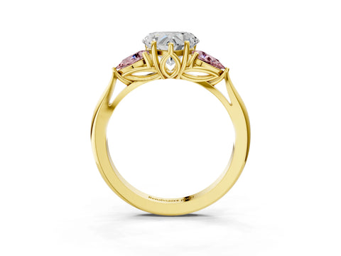 Yellow gold Heart Cut Diamond Three-Stone Ring with Pear with Morganite side stone Side Stones and Prong Setting_3