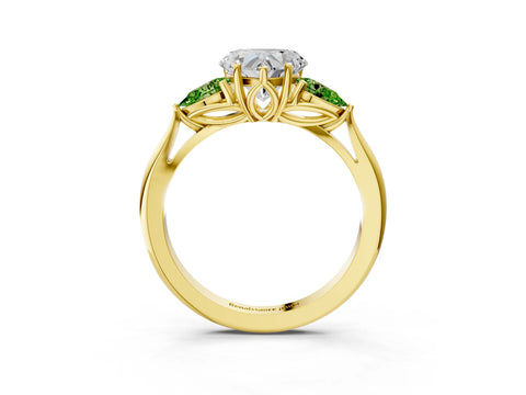 Yellow gold Heart Cut Diamond Three-Stone Ring with Pear with Peridot side stone Side Stones and Prong Setting_3