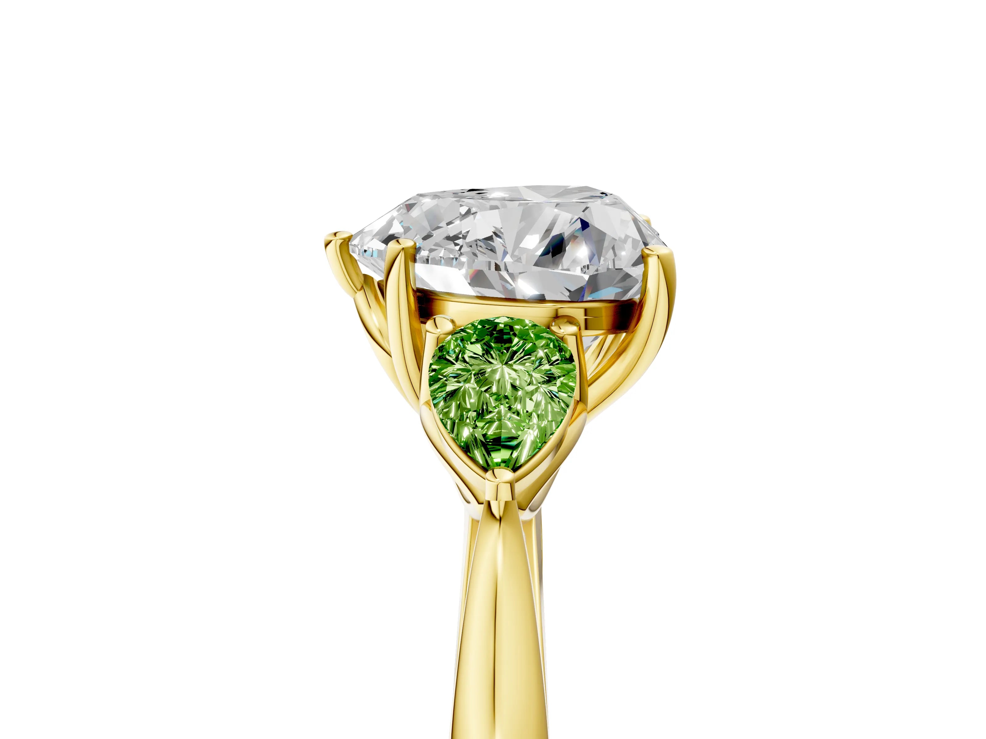 Yellow gold Heart Cut Diamond Three-Stone Ring with Pear with Peridot side stone Side Stones and Prong Setting_5