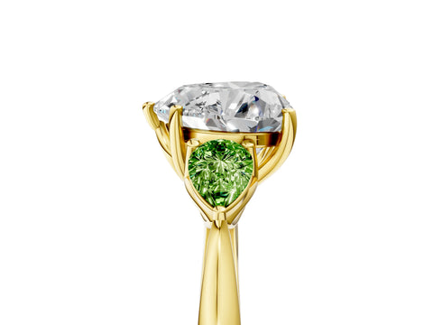Yellow gold Heart Cut Diamond Three-Stone Ring with Pear with Peridot side stone Side Stones and Prong Setting_5