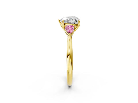 Yellow gold Heart Cut Diamond Three-Stone Ring with Pear with Pink Sapphire side stone Side Stones and Prong Setting_2