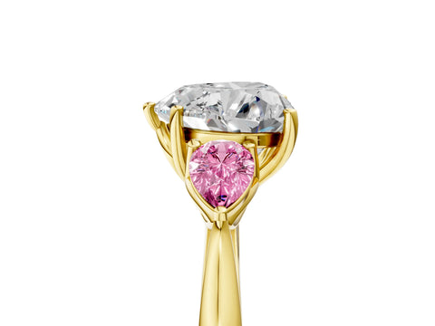 Yellow gold Heart Cut Diamond Three-Stone Ring with Pear with Pink Sapphire side stone Side Stones and Prong Setting_5
