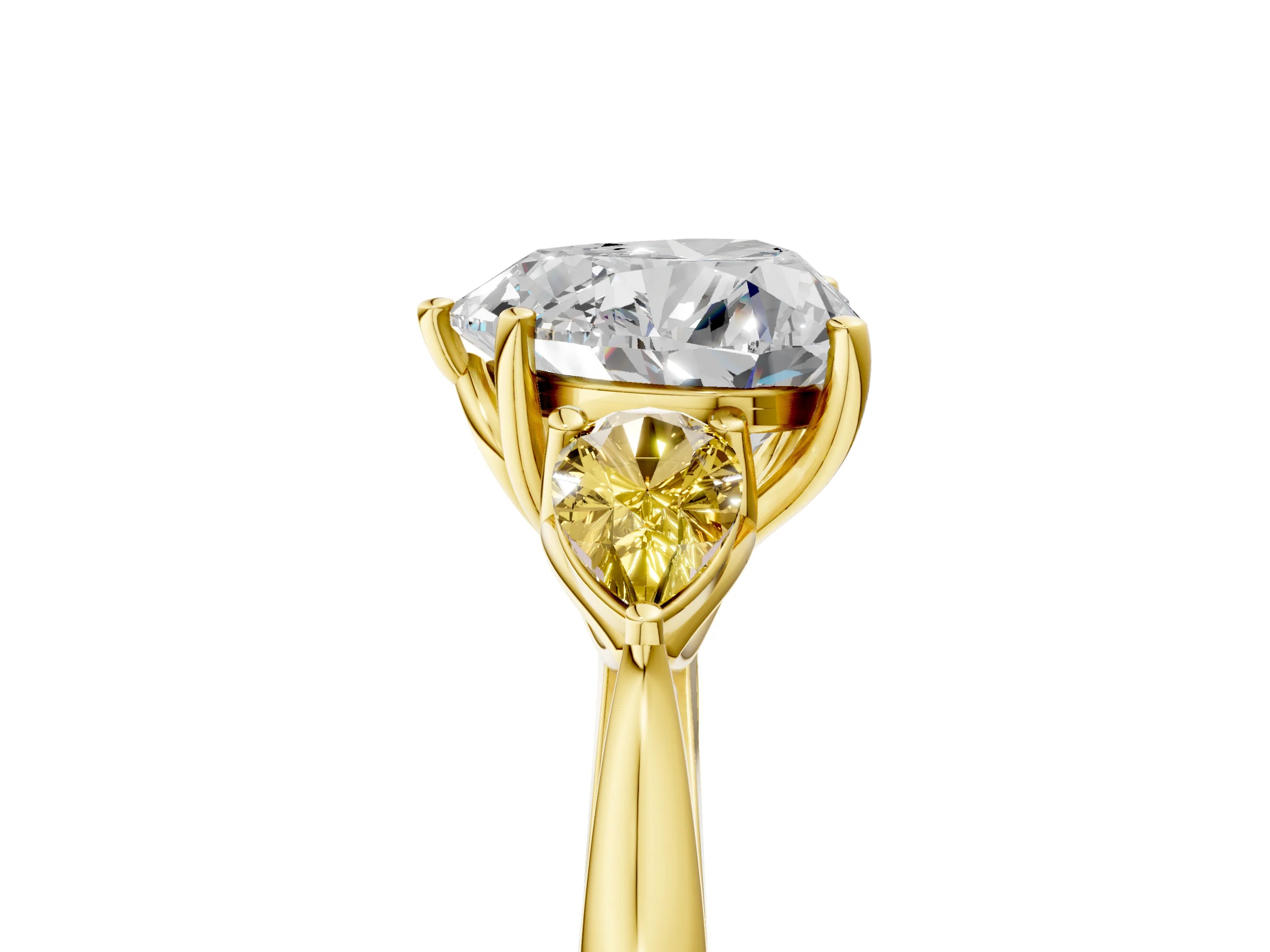 Yellow gold Heart Cut Diamond Three-Stone Ring with Pear with Yellow Sapphire side stone Side Stones and Prong Setting_5