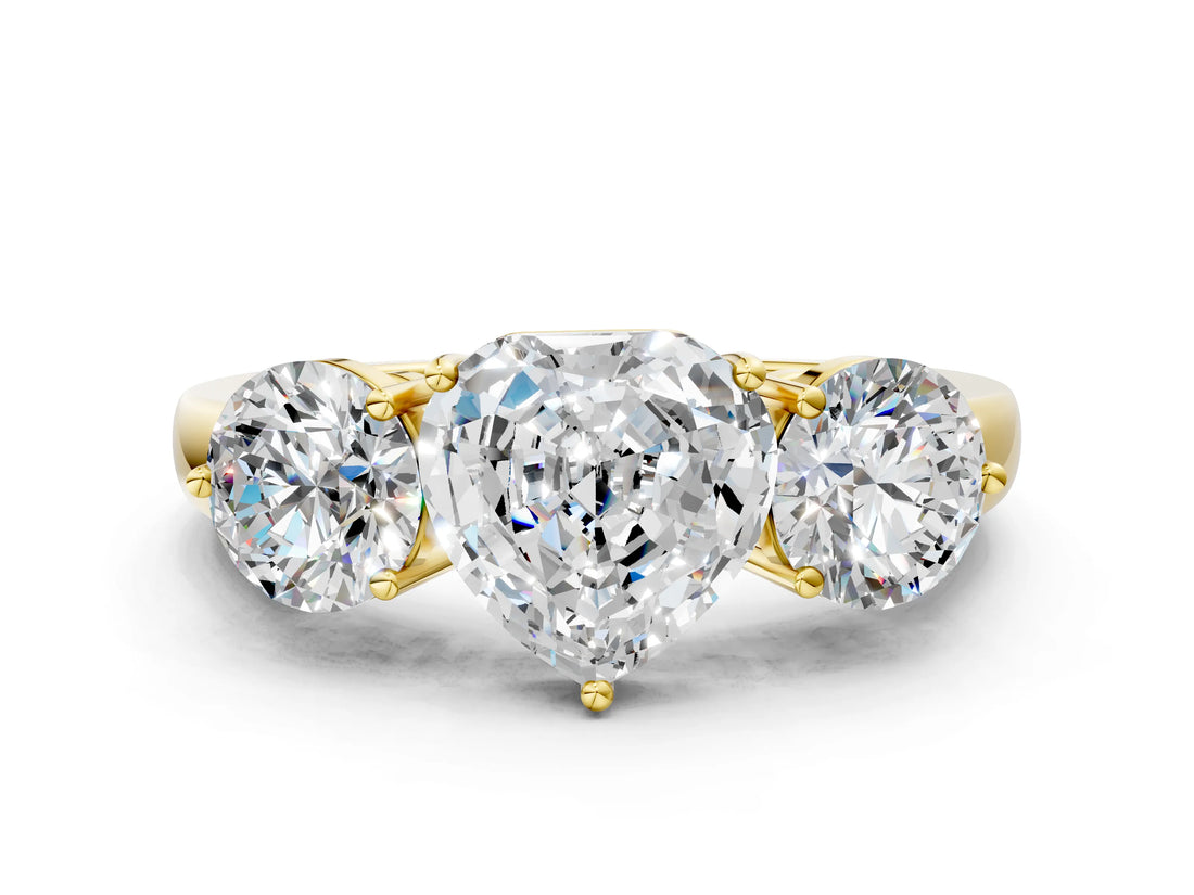 Yellow gold Heart Cut Diamond Three-Stone Ring with Prong Setting and Classic Band_157
