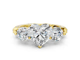 Yellow gold Heart Cut Diamond Three-Stone Ring with Prong Setting and Pavé Band_3