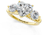 Yellow gold Heart Cut Diamond Three-Stone Ring with Prong Setting and Pavé Band_4