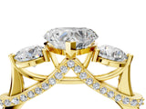 Yellow gold Heart Cut Diamond Three-Stone Ring with Prong Setting and Pavé Band_7