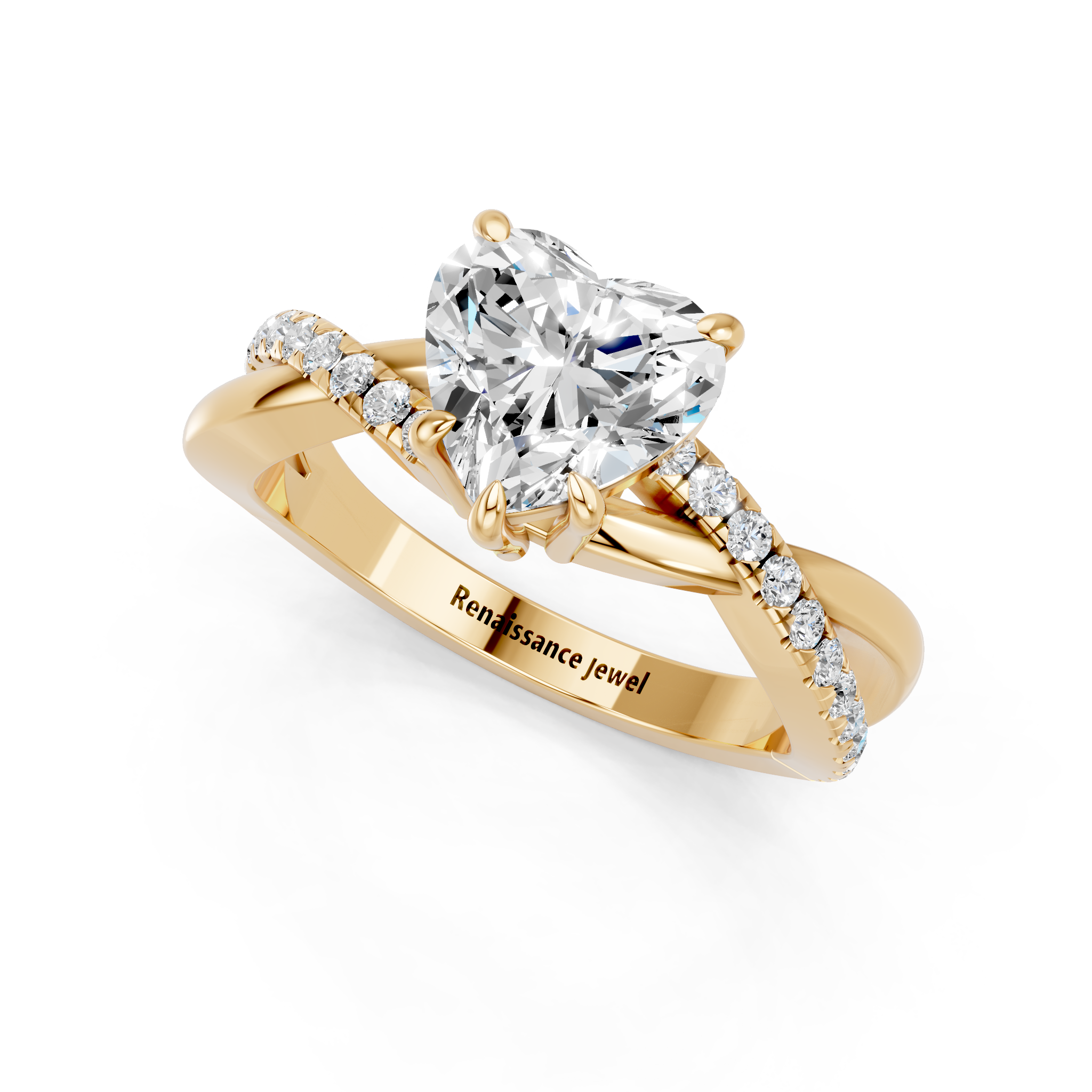 Yellow gold Heart Cut Diamond Twist Band Solitaire with Prong Setting_15
