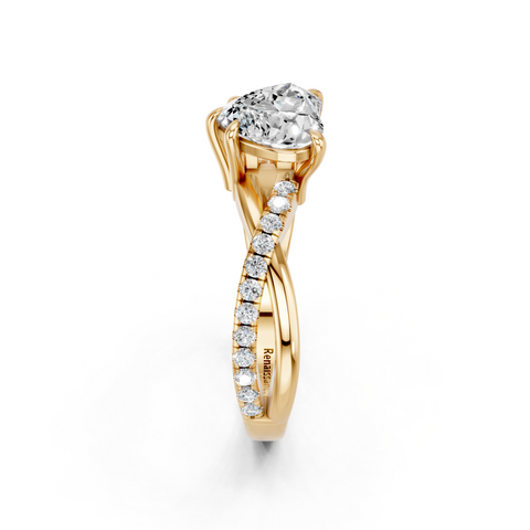 Yellow gold Heart Cut Diamond Twist Band Solitaire with Prong Setting_16