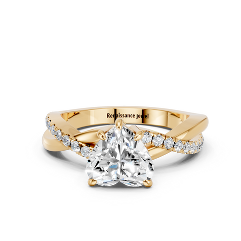 Yellow gold Heart Cut Diamond Twist Band Solitaire with Prong Setting_23