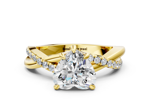 Yellow gold Heart Cut Diamond Twist Band Solitaire with Prong Setting_83