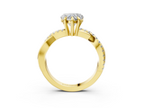 Yellow gold Heart Cut Diamond Twist Band Solitaire with Prong Setting_86