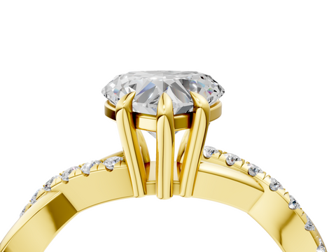 Yellow gold Heart Cut Diamond Twist Band Solitaire with Prong Setting_87