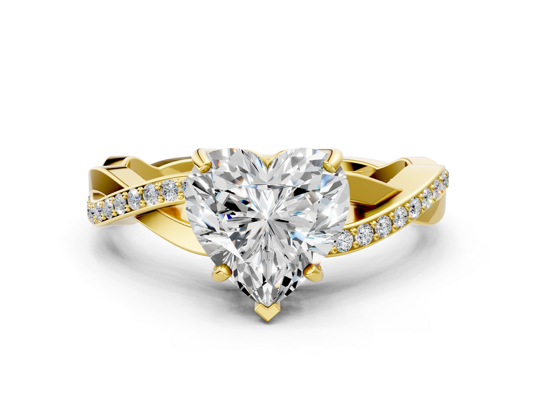 Yellow gold Heart Cut Diamond Twisted Band Engagement Ring with Prong Setting_15