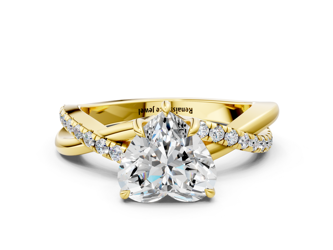 Yellow gold Heart Cut Diamond Twisted Band with Pavé Setting and Four-Prong Setting_32