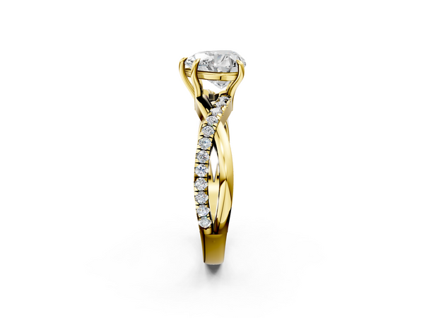 Yellow gold Heart Cut Diamond Twisted Band with Pavé Setting and Four-Prong Setting