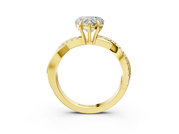 Yellow gold Heart Cut Diamond Twisted Band with Pavé Setting and Four-Prong Setting