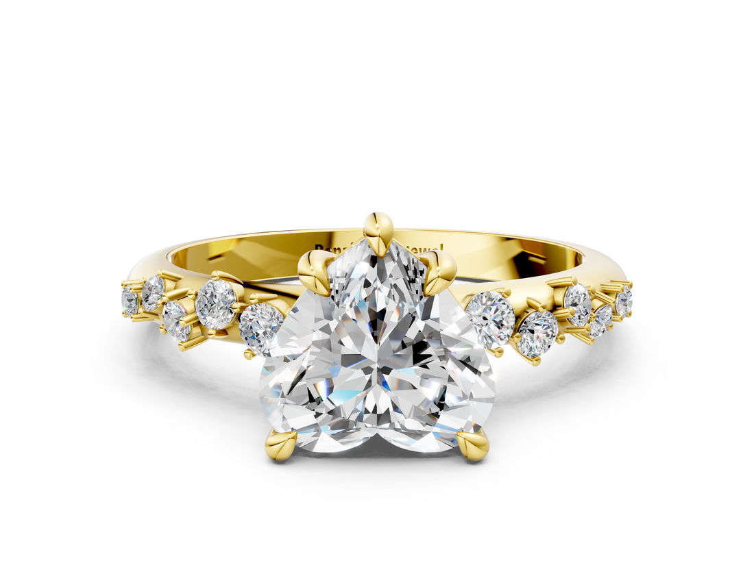 Yellow gold Heart Cut Diamond Vine Band with Four-Prong Setting_58