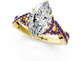Yellow gold Heart Cut Diamond with Amethyst side stone Halo Twist Band Solitaire Prong Setting Ring_13