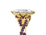 Yellow gold Heart Cut Diamond with Amethyst side stone Halo Twist Band Solitaire Prong Setting Ring_17