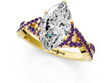 Yellow gold Heart Cut Diamond with Amethyst side stone Halo Twist Band Solitaire Prong Setting Ring_37