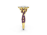 Yellow gold Heart Cut Diamond with Amethyst side stone Halo Twist Band Solitaire Prong Setting Ring_38