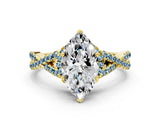 Yellow gold Heart Cut Diamond with Aquamarine side stone Halo Twist Band Solitaire Prong Setting Ring_12