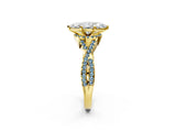 Yellow gold Heart Cut Diamond with Aquamarine side stone Halo Twist Band Solitaire Prong Setting Ring_14